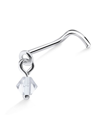 Stone Hook Shaped Silver Curved Nose Stud NSKB-556